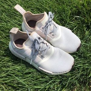 Women’s Adidas NMDs, white and pink